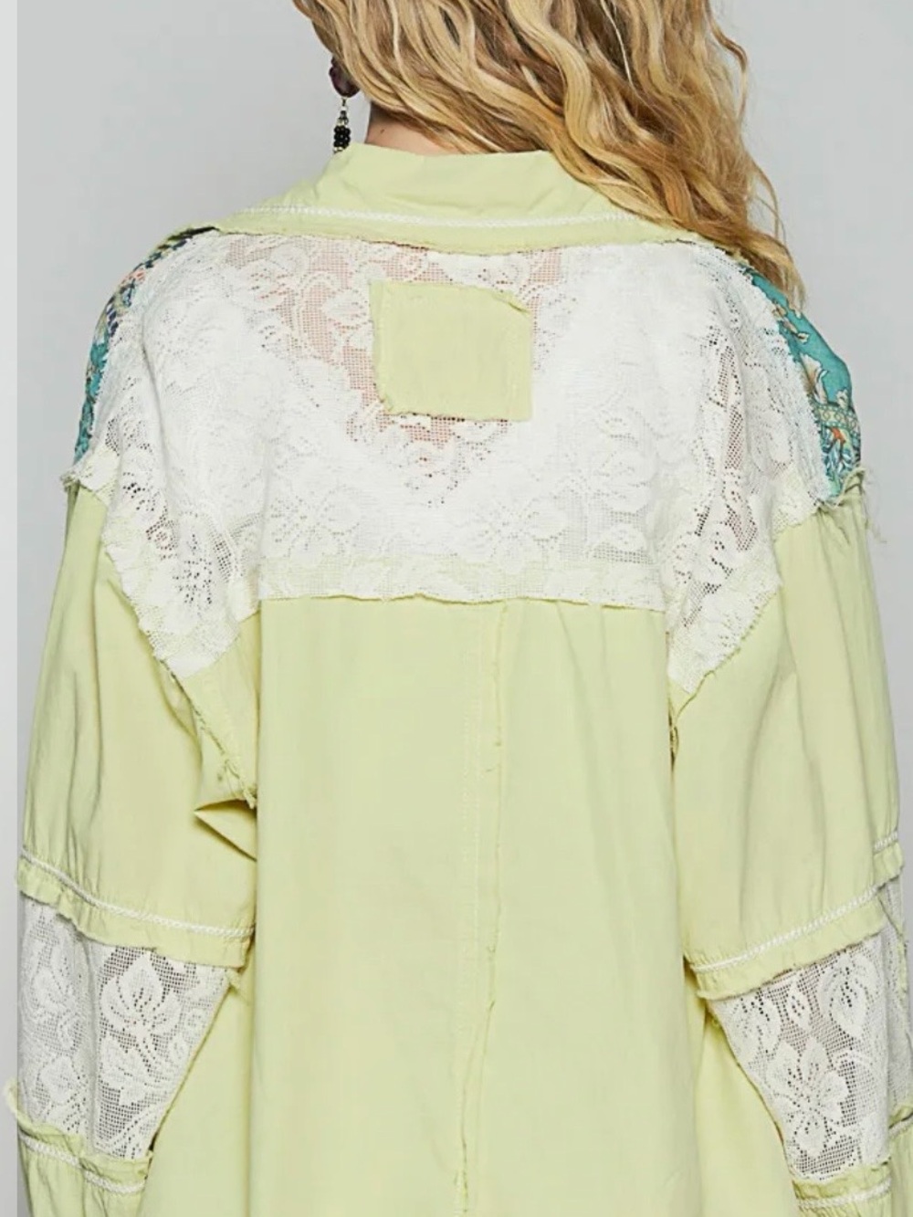 New Pol Sunwashed Patchwork Button Down Cotton Shirt - Picture 3 of 4